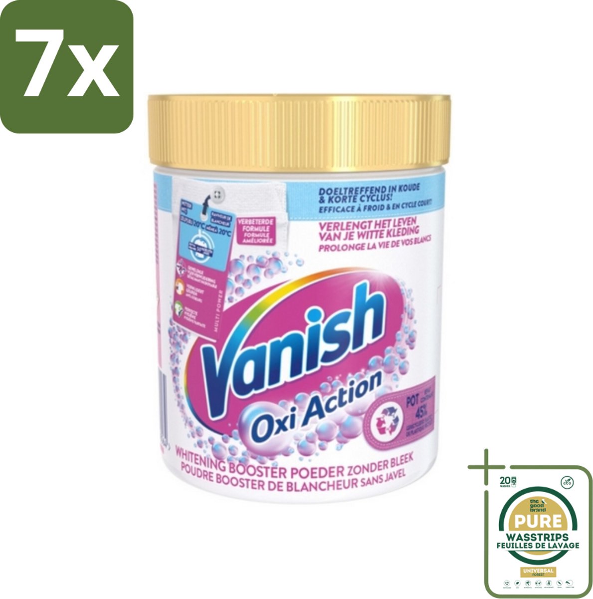 7 x Vanish Oxi Action - Vlekkenverwijderaar - Wasbooster - Zonder Bleek - Witte Was - 530 Gram - Grootverpakking - Vlekkenverwijderaar - Wasbooster - Witte Was - Geurneutraliserend - Bleekvrije Was
