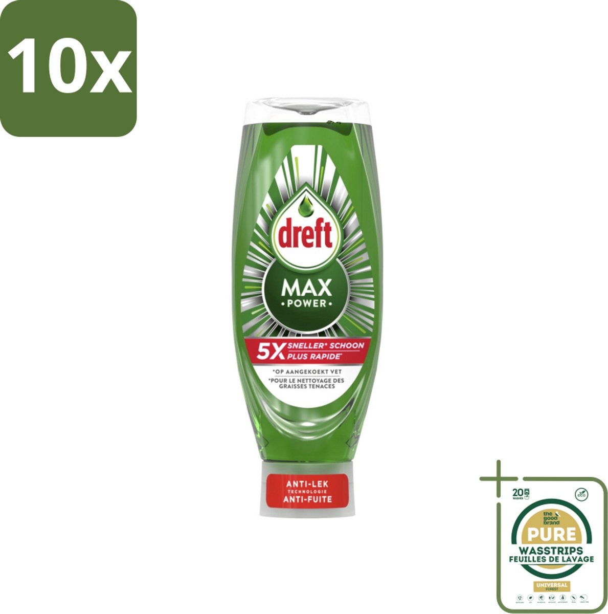 10 x Dreft – Original – Max Power Afwasmiddel – 730 ml - Grootverpakking - Afwasmiddel - Vet Oplossen - Hardnekkig Vet - Snel Schoonmaken - Vloeibaar Afwasmiddel