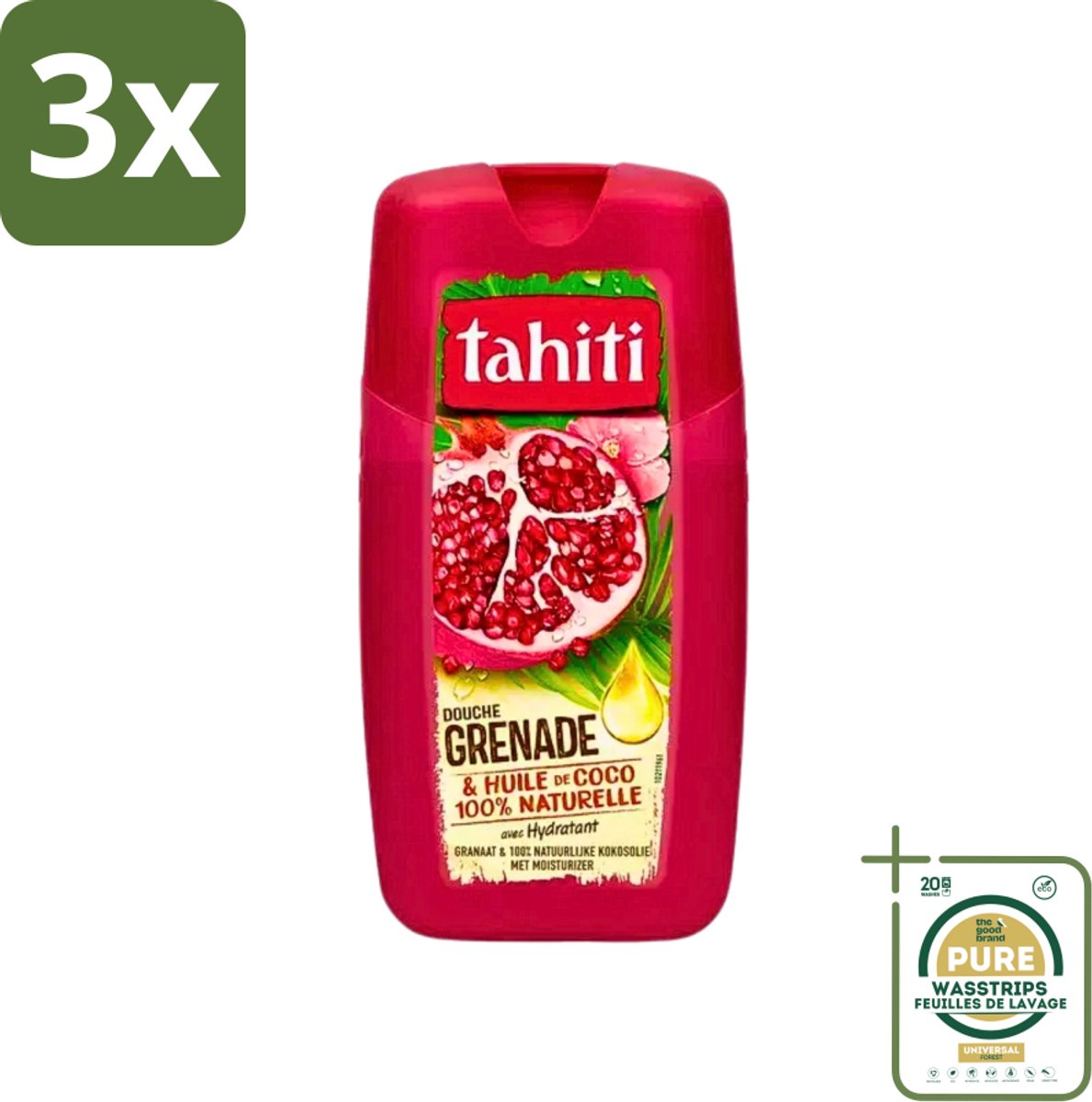 3 x Tahiti - Douchegel - Granaatappel & Kokosolie - Hydraterend - 250 ml - Grootverpakking - Douchegel - Hydraterende Douchegel - Kokosolie - Granaatappel - Natuurlijke Douchegel