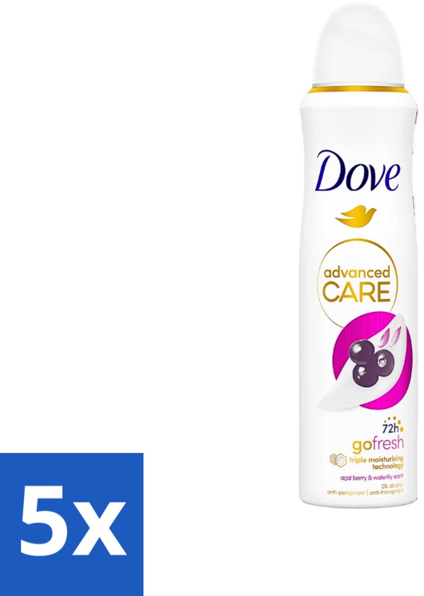 5 x Dove - Deospray - Acai Bes & Waterlelie - 150 ml - Acai Bes & Waterlelie Deospray - Deospray Oksels - Deodorant Oksels - Geur Oksels - Transpiratie Bescherming