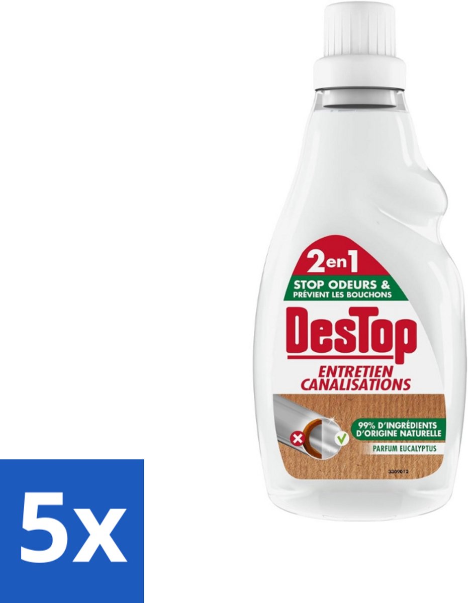 5 x DesTop - Onderhoud Leidingen - Ecologisch met Witte Azijn - Natuurlijke Ingrediënten - Eucalyptusgeur - 750 ml - Leidingen Onderhouden - Ecologisch Onderhoud - Witte Azijn - Natuurlijke Reiniging - Eucalyptusgeur