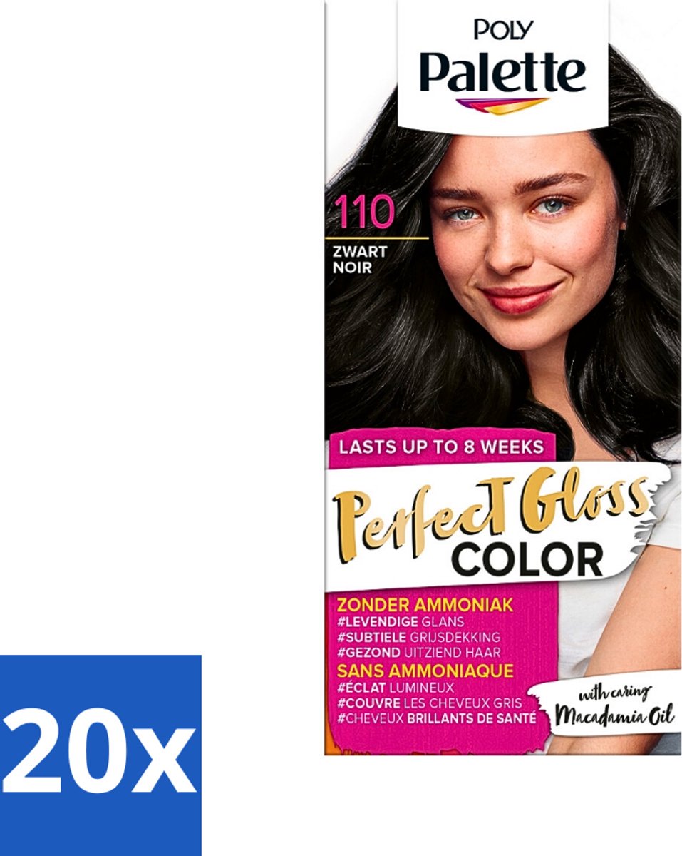 20 x Poly Palette - Haarverf - Glossy Zwart 110 - 115ml - Haarverf - Glossy Zwart - Zonder Ammoniak - Gezond Haar - Glans