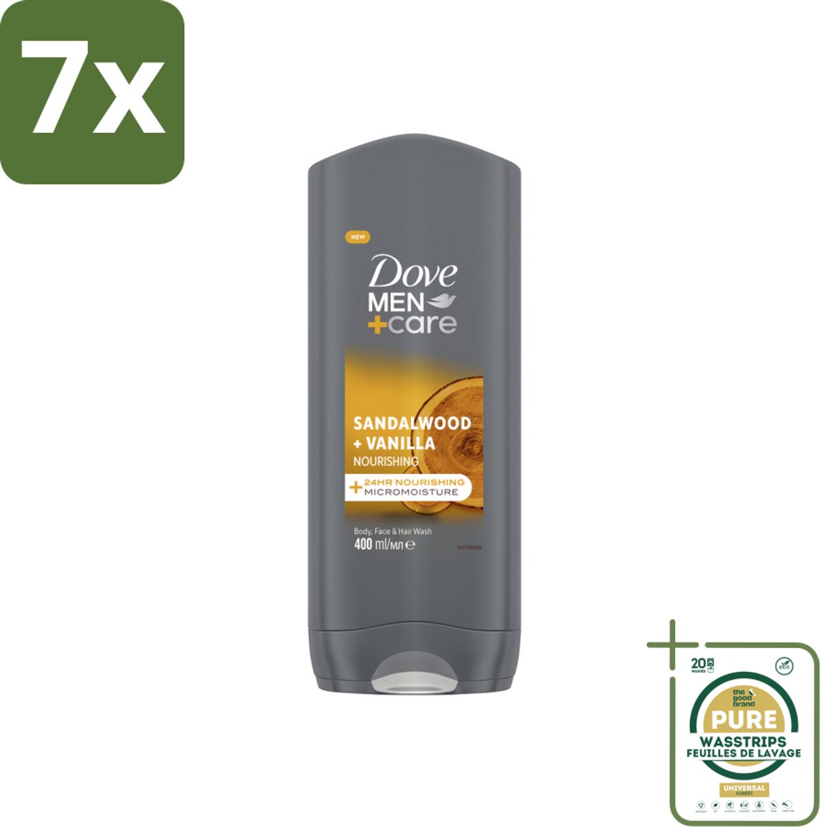 7 x Dove – Douchegel – Men+Care Sandalwood & Vanilla – 400 ml - Grootverpakking - Douchegel Mannen - Mannenhuid Verzorging - Hydraterende Douchegel - Douchegel Voor Mannen - Douchegel Voor Gezicht En Haar