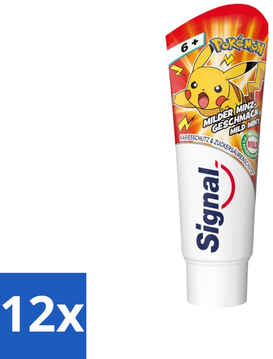 12 x Signal - Pokémon - Tandpasta - Milde Munt Smaak - Anti-Tandsteen - Kinder 6+ Jaar - 75 ml - Tandpasta Voor Kinderen - Pokémon Tandpasta - Anti-tandsteen Tandpasta - Fluoride Tandpasta - Milde Muntsmaak Tandpasta