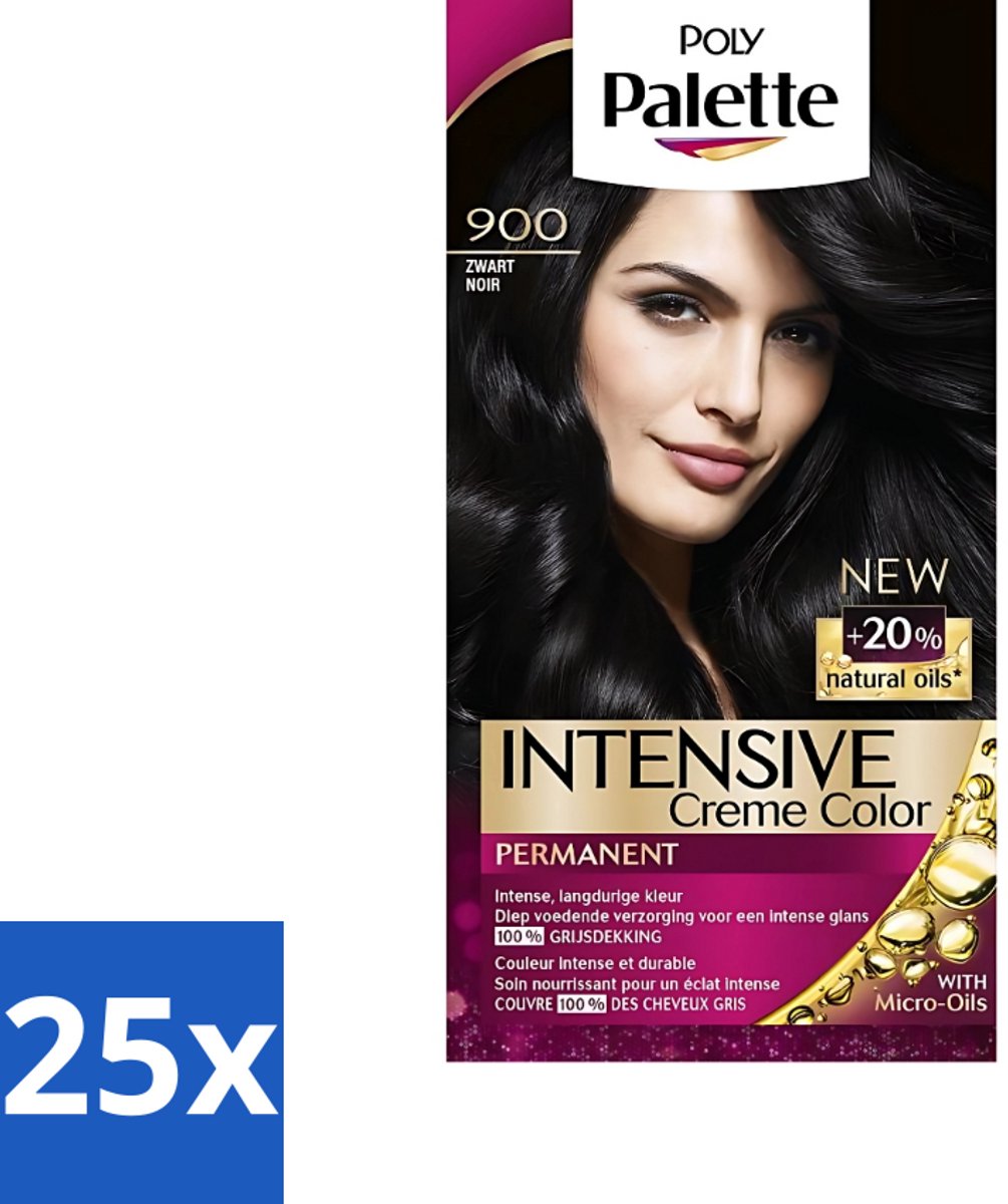 25 x Poly Palette - Haarverf - Zwart 900 - 115ml - Haarverf - Zwart - Arganolie - Haarkleur - Permanente Haarkleur