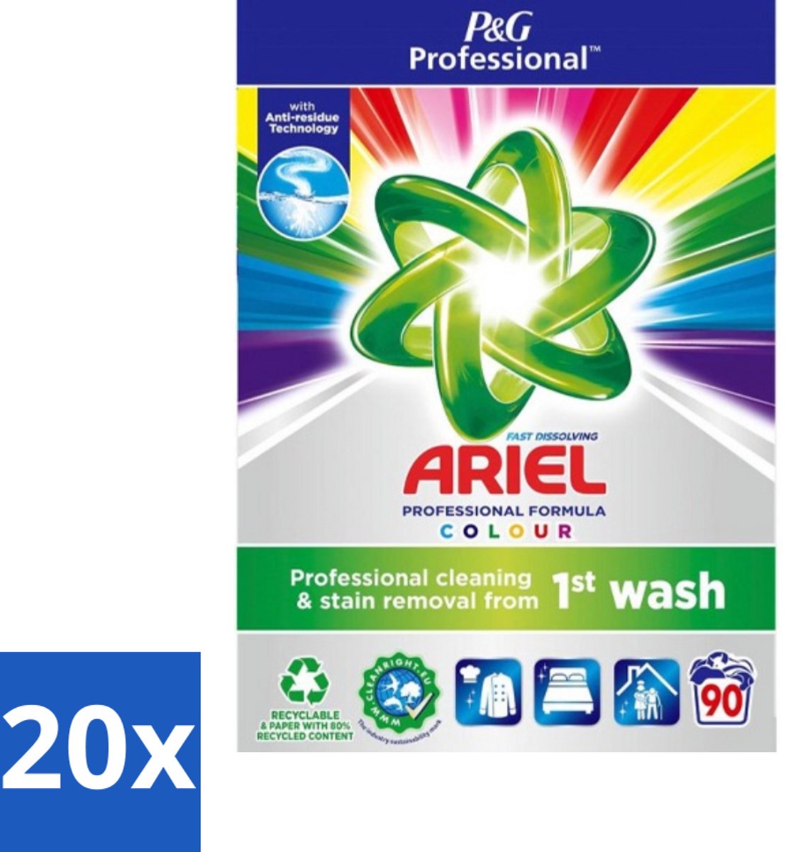 20 x Ariel Professional - Waspoeder - Gekleurde Was - 90 Wasbeurten - Waspoeder Kleur - Waspoeder Voor Gekleurde Kleding - Waspoeder Voor Professionals - Waspoeder 90 Wasbeurten - Waspoeder 5 Sterren Reiniging