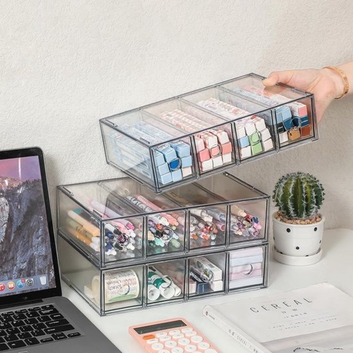 Stapbare Acrylic Opberglades - Desk Organizer voor Cosmetica en Accessoires
