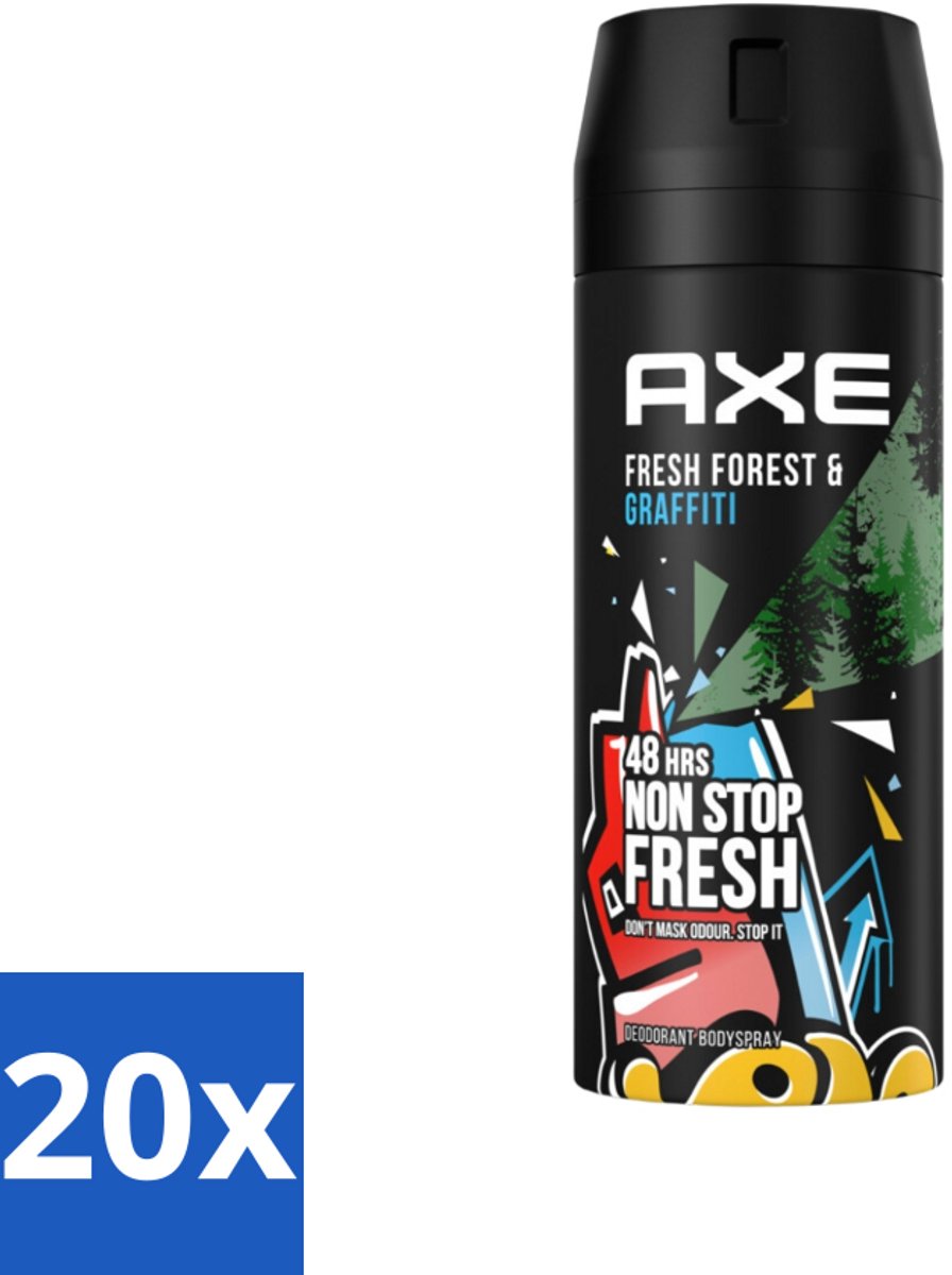 Axe - Deodorant Bodyspray - 48hrs Fresh - Fresh Forest & Graffiti - 150 ml - Bulkverpakking - 20 stuks