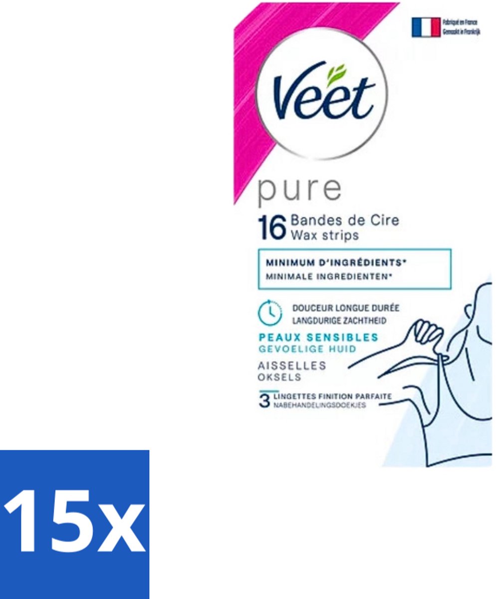 15 x Veet - Ontharingsstrips - Oksels - Hypoallergene Minima - 16 Strips - Veet Ontharing - Oksel Ontharing - Hypoallergene Ontharing - Haartjes Verwijderen - Haartjes Verwijderen Oksels