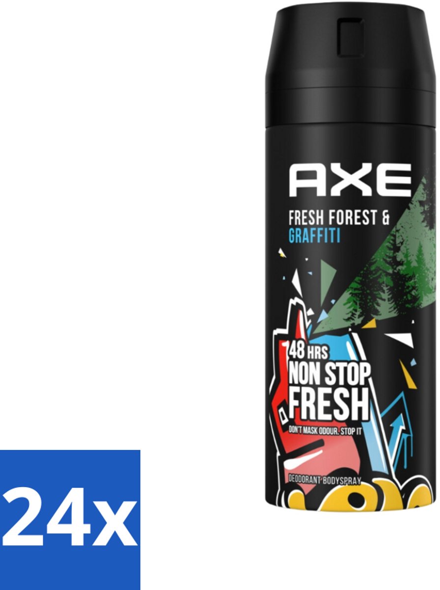 24 x Axe - Deodorant Bodyspray - 48hrs Fresh - Fresh Forest & Graffiti - 150 ml - Deodorant - Axe - 48 Uur Bescherming - Frisheid - Citrusgeur