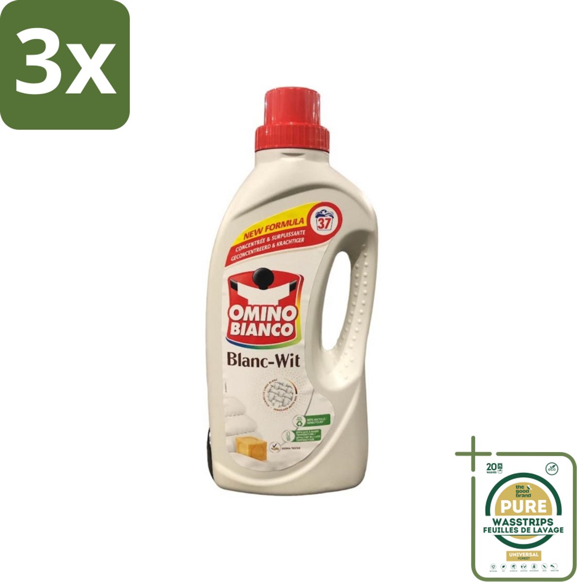 3 x Omino Bianco - Wasmiddel - Geconcentreerd & Krachtig - Witte Was - 37 Wasbeurten - Grootverpakking - Wit Wasmiddel - Geconcentreerd Wasmiddel - Vlekverwijdering - Witte Was - Wasbeurten