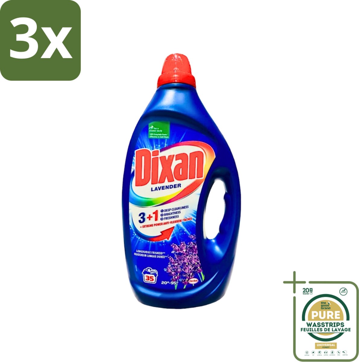 3 x Dixan - Vloeibaar Wasmiddel en Vlekverwijderaar - Witte en Gekleurde Was - Lavendel - 35 Wasbeurten - Grootverpakking - Vloeibaar Wasmiddel - Vlekverwijderaar - Wasmiddel Voor Witte En Gekleurde Stoffen - Lavendelgeur - Wasmiddel Voor Kleding