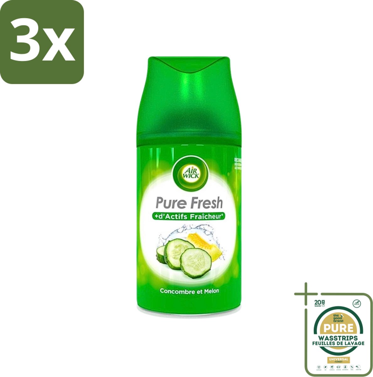 3 x Air Wick Freshmatic - Luchtverfrisser Navulling - Pure Fresh Komkommer - 250ml - Grootverpakking - Luchtverfrisser - Geurverspreider - Komkommer Geur - Frisse Geur - Geurintensiteit