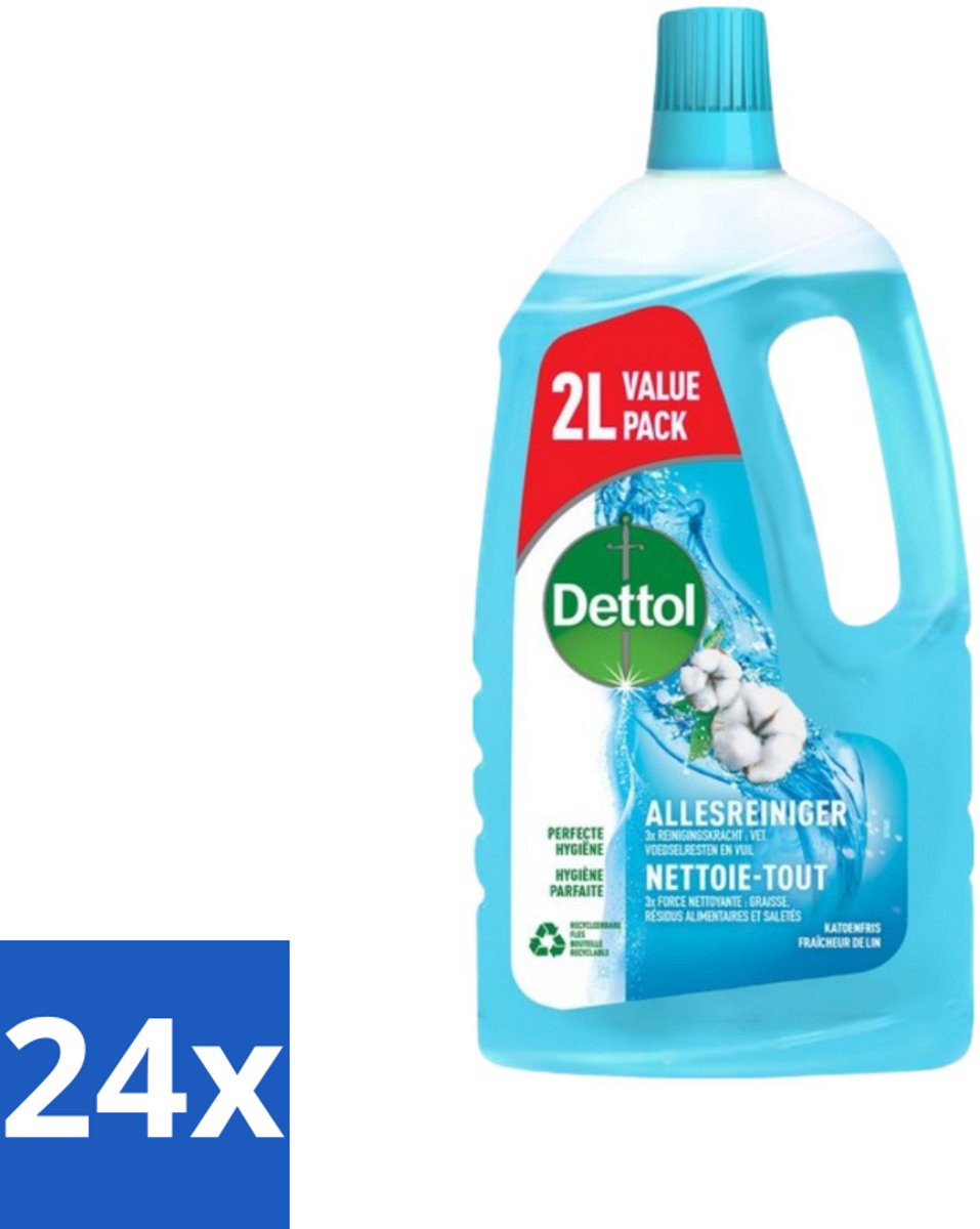 24 x Dettol - Allesreiniger - Katoenfris - Perfecte Hygiëne - 2L - Allesreiniger - Schoonmaakmiddel - Hygiëne - Katoenfris - Keukenreiniger