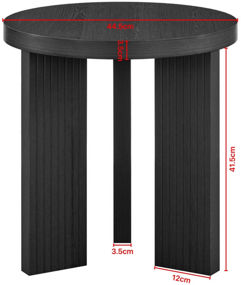 Ronde Bijzettafel - Moderne Houtlook Met Driepoot En Verticale Ribbelstructuur - Voor Woonkamer, Slaapkamer En Balkon - MDF - Zwart - 44,5 Cm