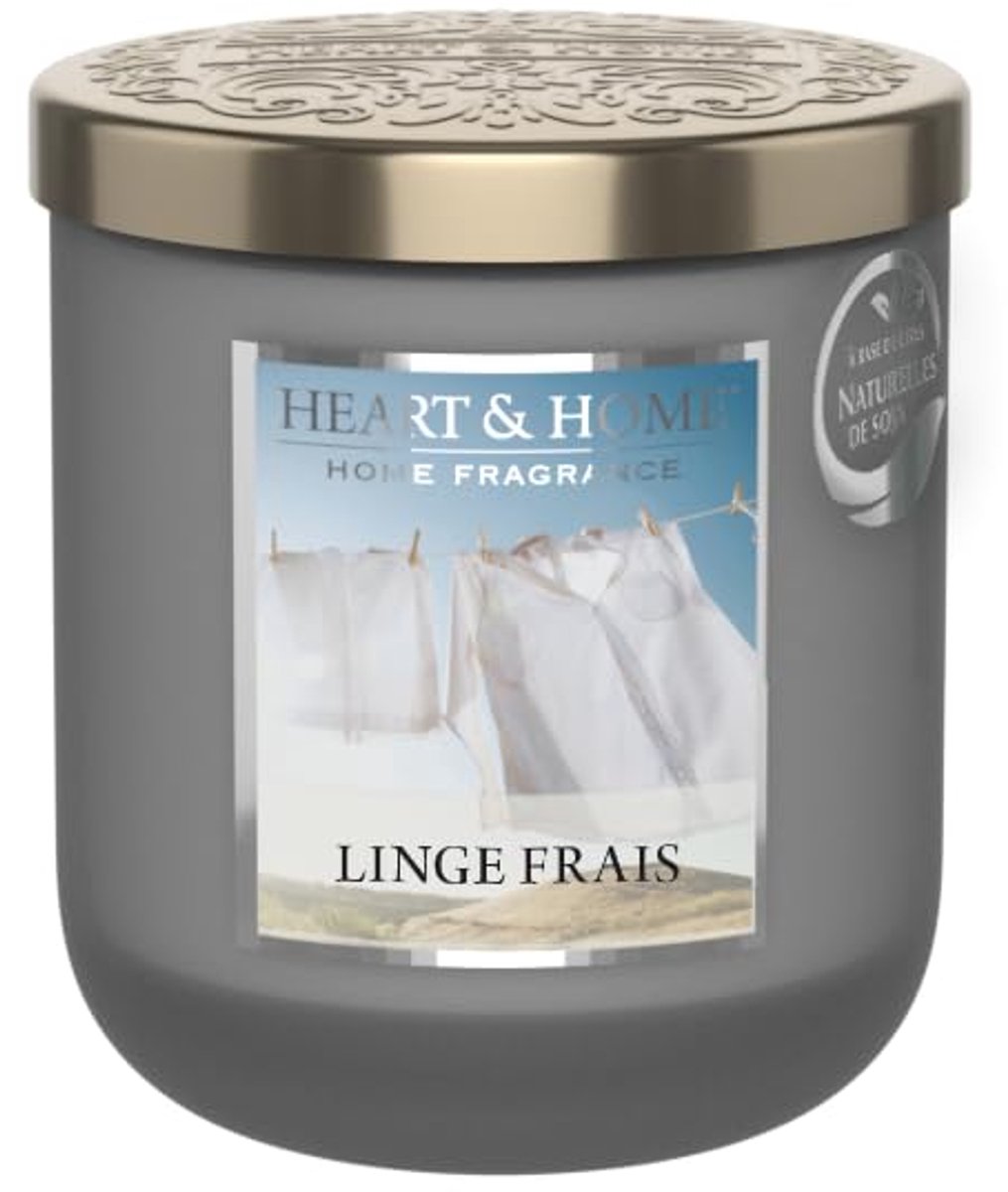HEART & HOME - Geurkaars op basis van natuurlijke sojawas voor thuis - Klein glas Fresh Linnen - Brandduur 30 uur - ShopVlot