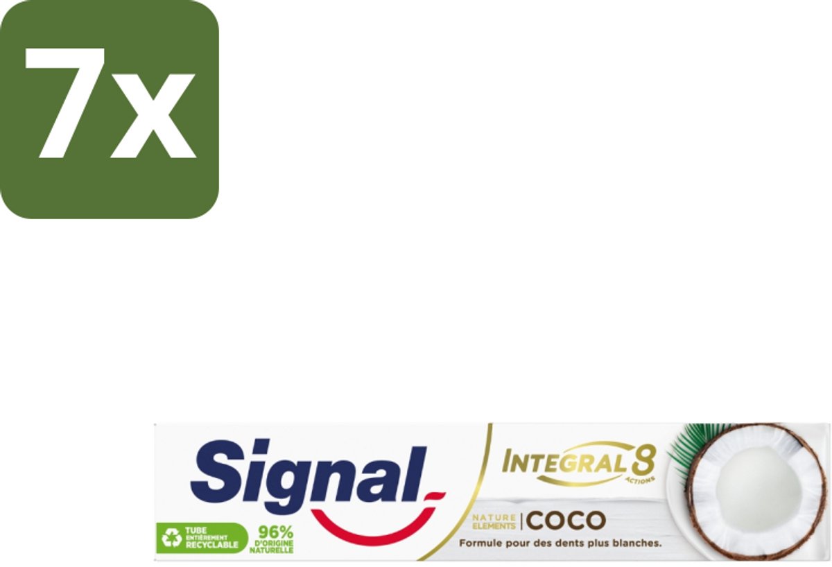 7 x Signal - Integral & Actions - Tandpasta - Natuurlijke Elementen - Kokos - Voor Witte Tanden - 75 ml - Tandpasta - Natuurlijke Tandpasta - Kokos Tandpasta - Witte Tanden - Tandbescherming