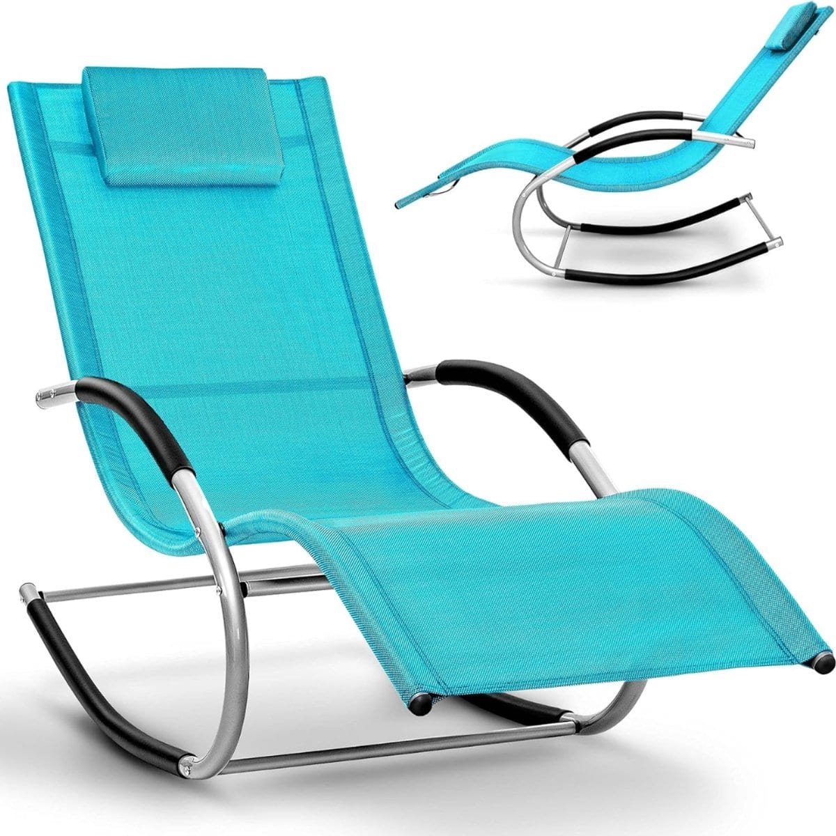 Klarven® Schommelende Zonnebank Lichtblauw - Ergonomisch comfort - Draagvermogen 150 kg, Ademend ligbed
