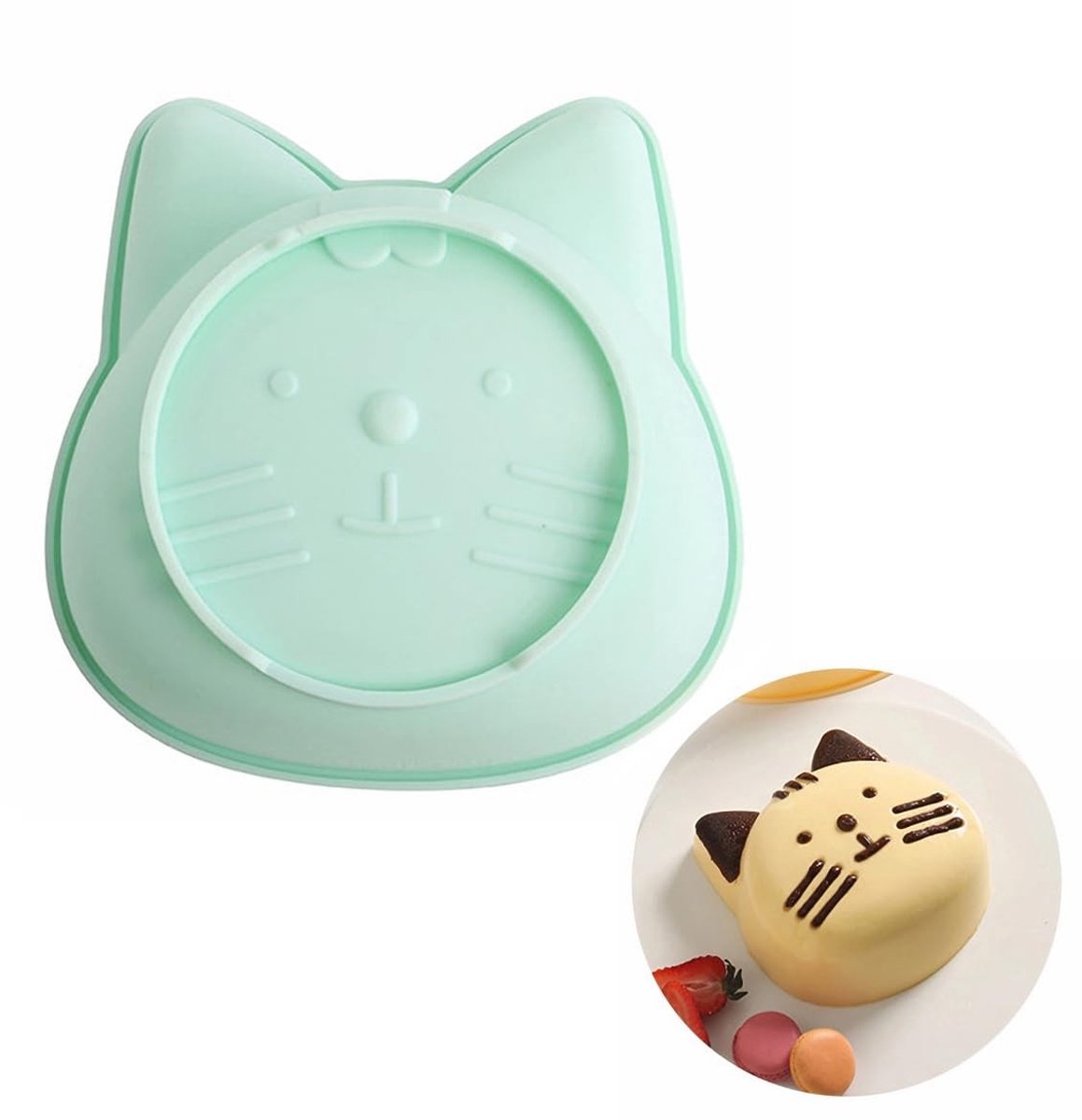 Elzusha - Silicone Cake Mould met Schattige Kitten - 16 cm Groen