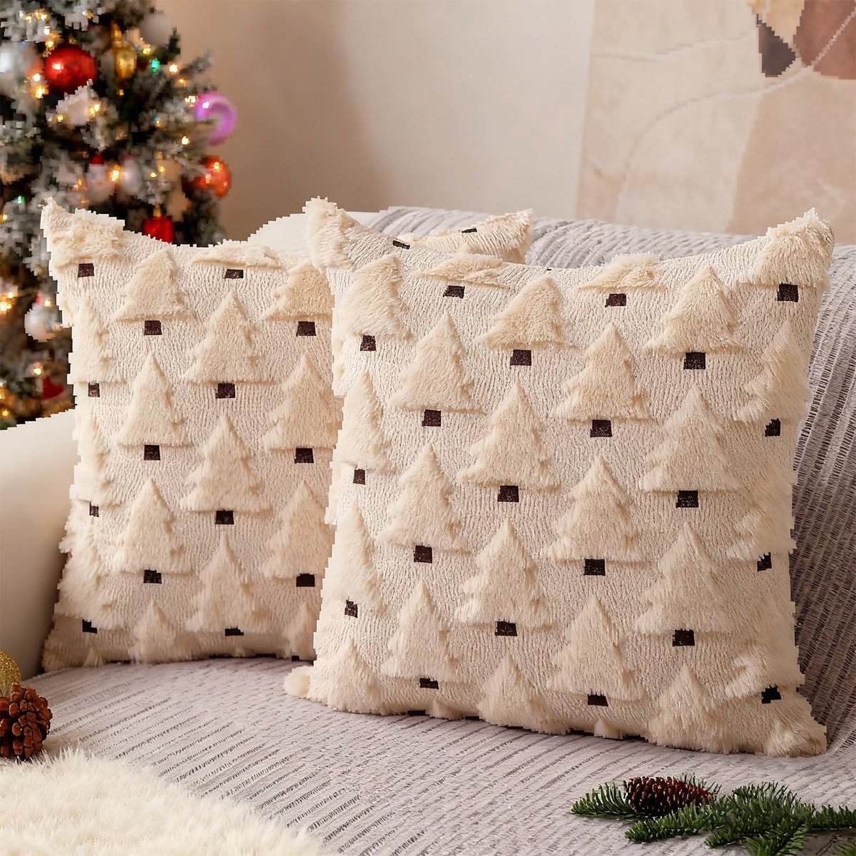 Elzusha - Set van 2 Pluche Kerst Kussenhoezen