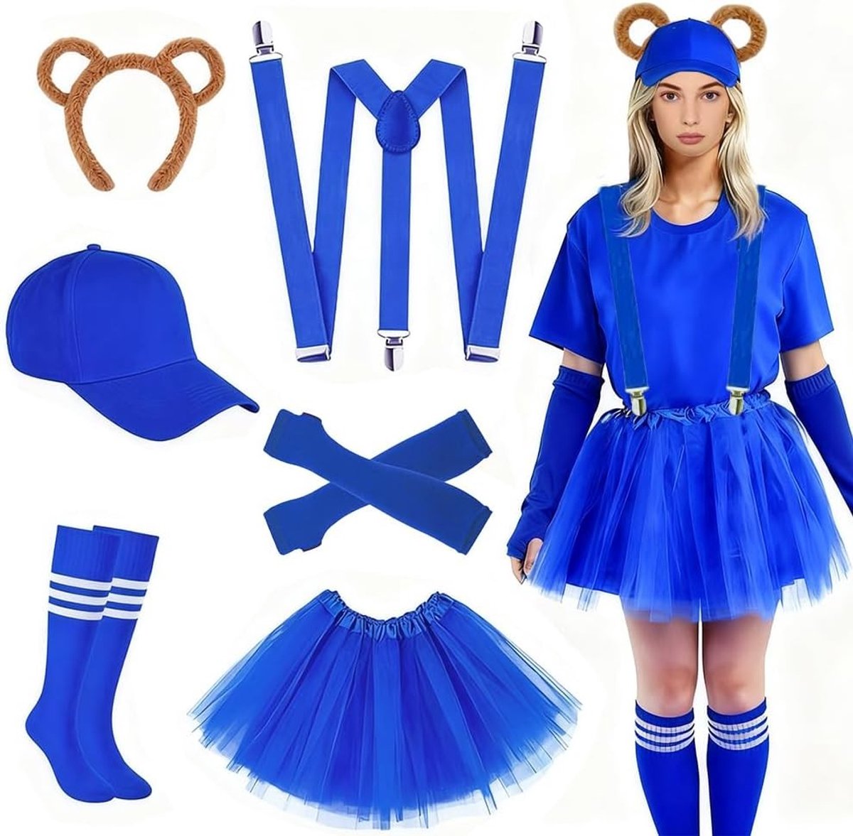 Gestreepte hoorn kostuumset voor feestjes, carnaval en themafeesten met accessoires