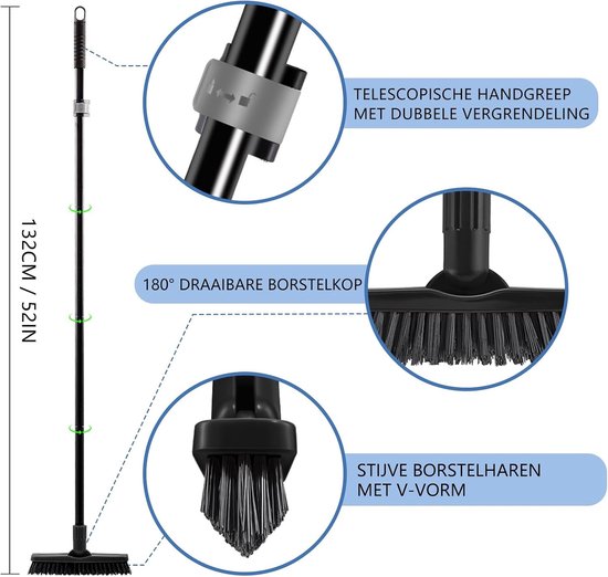 Langhandige voegenborstel voor tegelreiniging, vloerborstel met stijve haren voor badkamer, keuken en douche, ideaal voor voegen en plinten — afbeelding 2