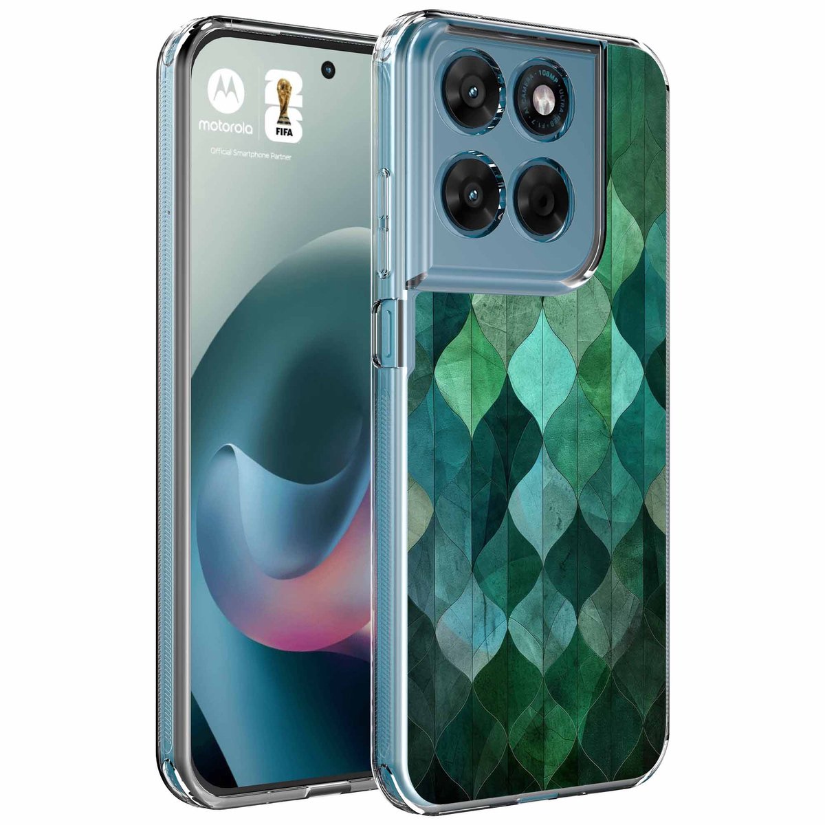 Smartphonica Geschikt voor Motorola Moto G77 Telefoonhoesje met Groene Bladeren opdruk - Draadloos op te laden - Shockproof Siliconen TPU Strong Case - Sterk Schokbestendig Telefoonhoesje geschikt voor Motorola Moto G77