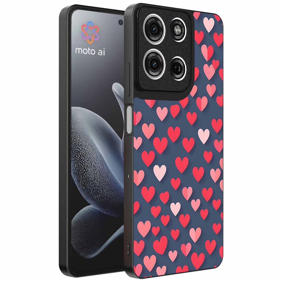 Geschikt voor Motorola Edge 70 Telefoonhoesje met Roze en Rode Hartjes Opdruk - TPU Backcover Case With Rosé and Red Heart Design - Smartphonica geschikt voor Motorola Edge 70