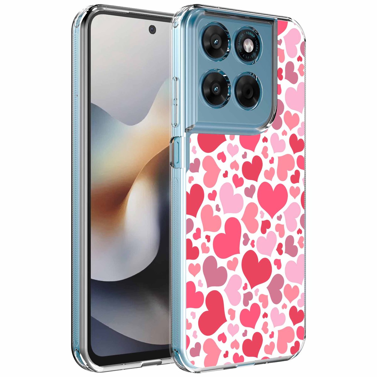 Smartphonica Geschikt voor Motorola Moto G56 Telefoonhoesje met Hartjes opdruk - Draadloos op te laden - Shockproof Siliconen TPU Strong Case - Sterk Schokbestendig Telefoonhoesje geschikt voor Motorola Moto G56