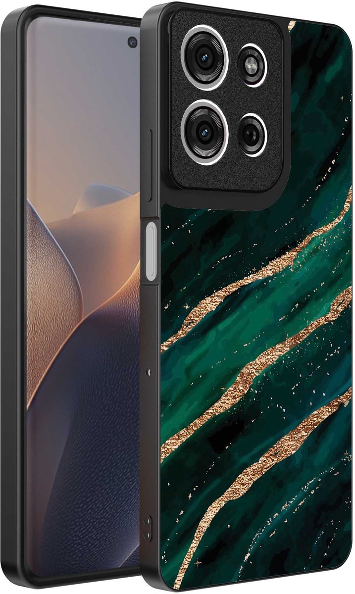 Geschikt voor Motorola Edge 60 Fusion Telefoonhoesje met marmer opdruk - TPU backcover case marble design - Groen Goud - Smartphonica geschikt voor Motorola Edge 60 Fusion