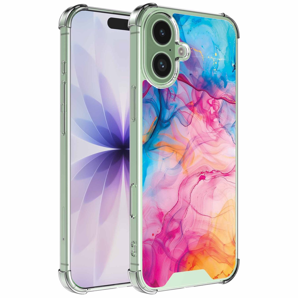 Smartphonica Geschikt voor iPhone 17 Telefoonhoesje met Regenboog Acryl Marmer opdruk - Draadloos op te laden - Shockproof Siliconen TPU Strong Case - Sterk Schokbestendig Telefoonhoesje geschikt voor iPhone 17