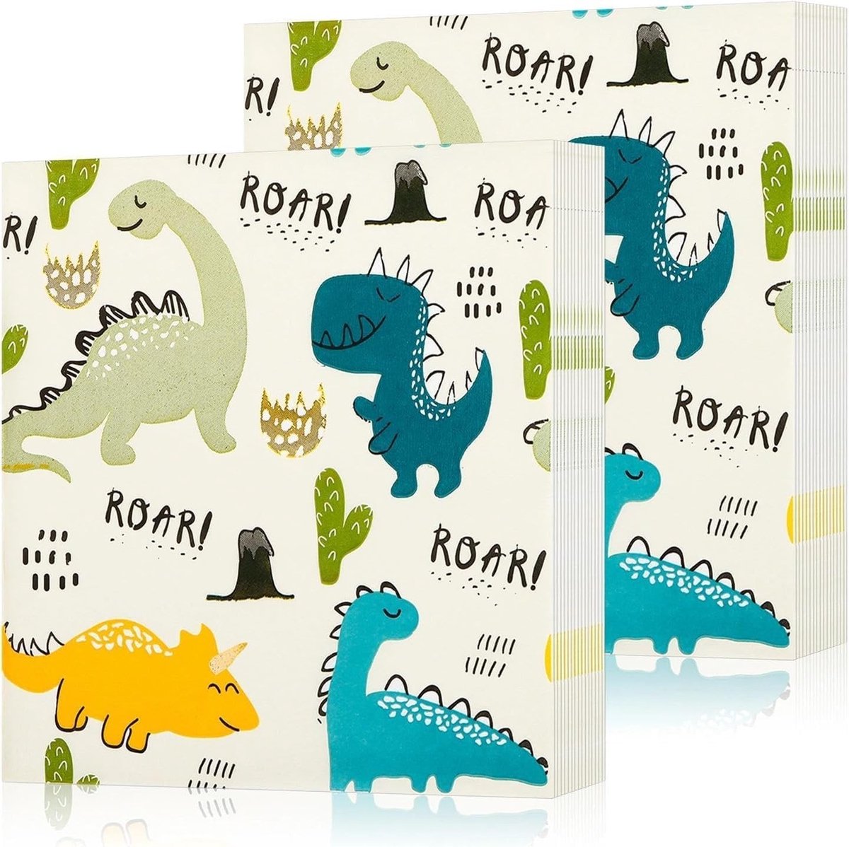 Dino servetten 40 stuks - Papieren motiefservetten voor kinderverjaardag, tafeldecoratie en dino-feestdecoratie, 33 x 33 cm