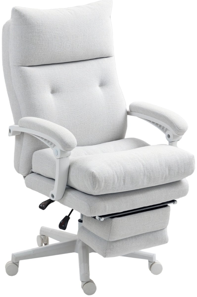 REDOM - Bureaustoel - Ergonomische lendensteun - Hoge rugleuning - Voetsteun - 160° kantelbaar - Draaibaar met wielen - Stof - Crèmewit - 68 x 70 x 114-122 cm