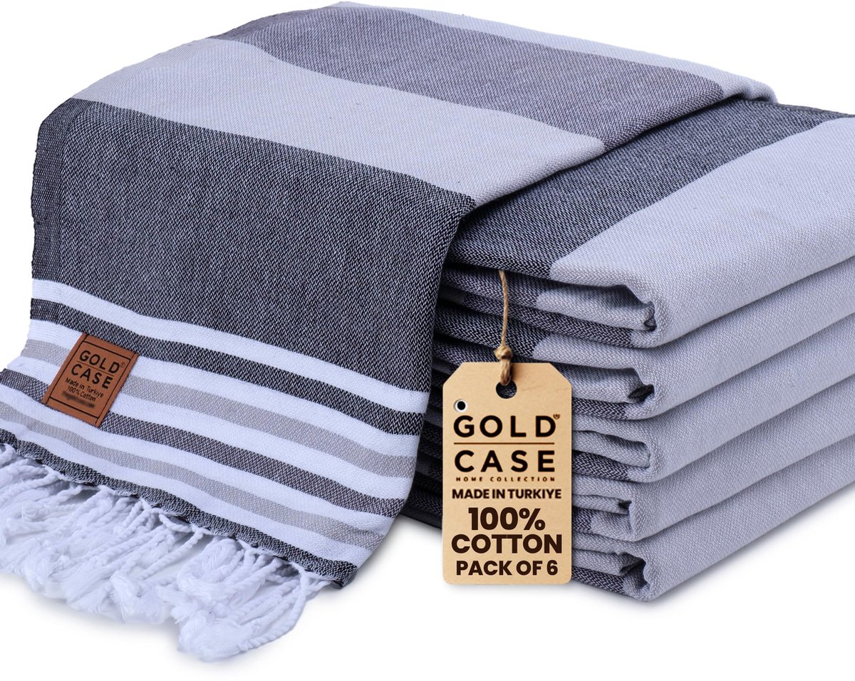 Gold CASE Turkish Beach Towel Set of 6 – 100% Cotton Large Turkish Bath Towels 70 x 38'' – OLYMPOS Oversized, Quick - ShopVlot