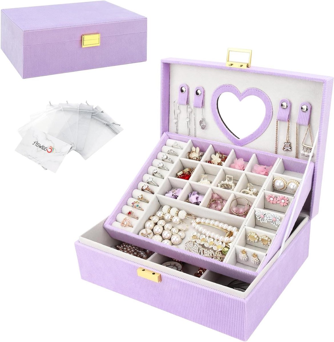Sieradenkist Organizer - Opbergdoos Sieraden - Sieraden Opbergen - Zachte Flanellen Look - 25 x 19.5 cm - Paars