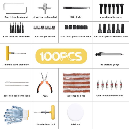 Bandenreparatieset - Bandenset - Band repareren - Compleet met meter - 100 Delig - Niet gespecificeerd — afbeelding 3