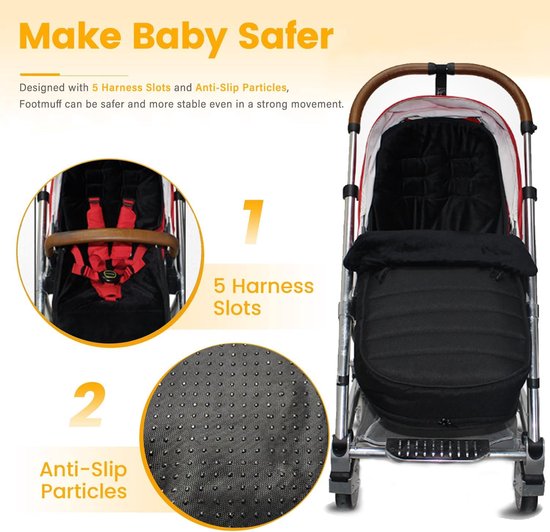 Voetenzak Kinderwagen - Baby slaapzak - Warmte Buiten - Afneembaar & Wasbaar - 90x42cm - Zwart — afbeelding 5