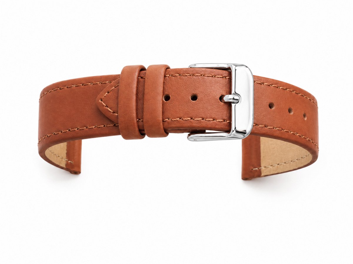 Horlogeband-Horlogebandje-14mm-Bruin-Echt leder-Mat-leer-Plat-Zacht-Soepel-Gestikt-14 mm