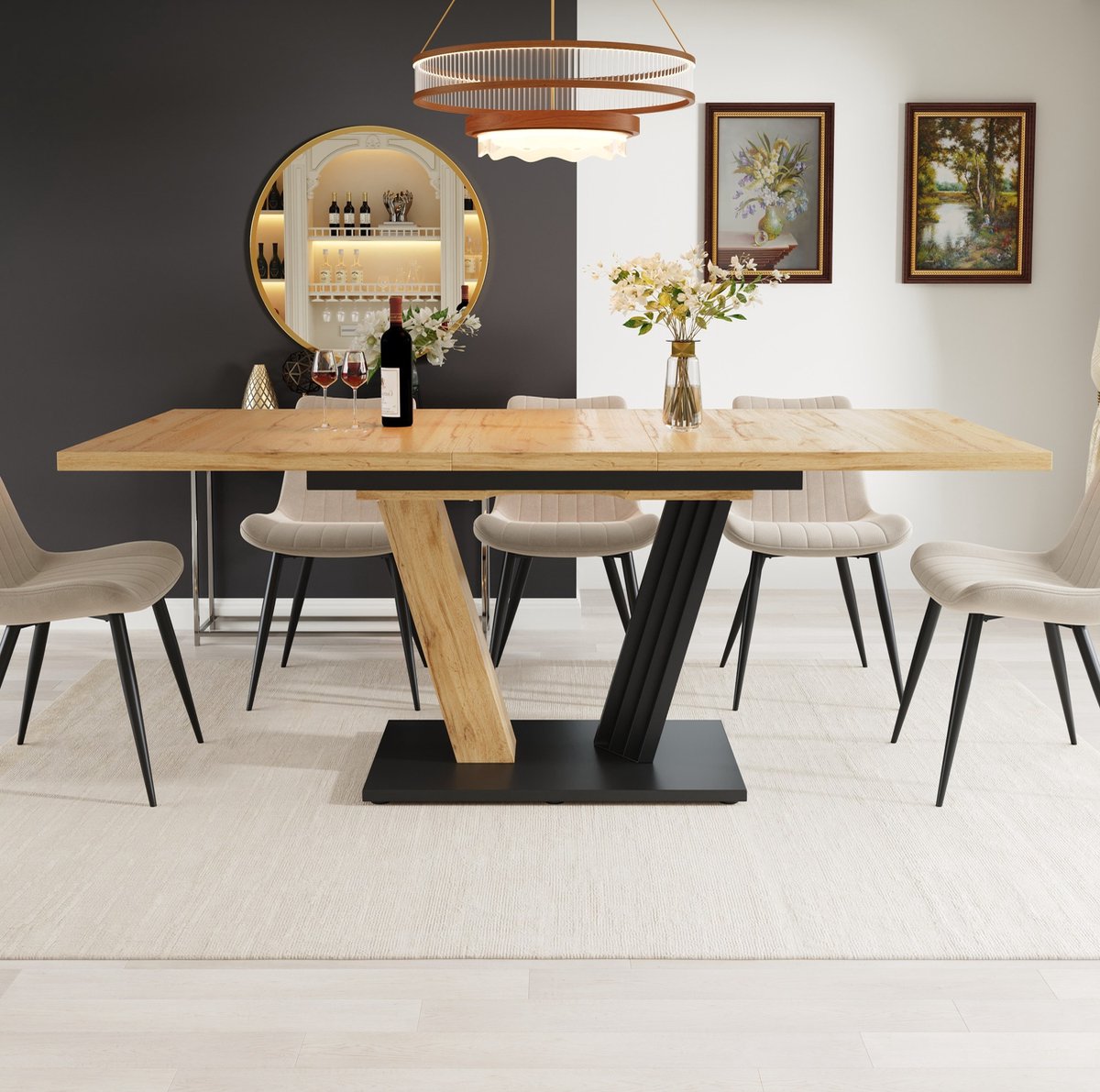 Wishdor Uitschuifbare eettafel - Houtlook - Verstelbare poten - MDF en metaal - Rechthoekig - Voor keuken en woonkamer - 120 x 80 x 76 cm