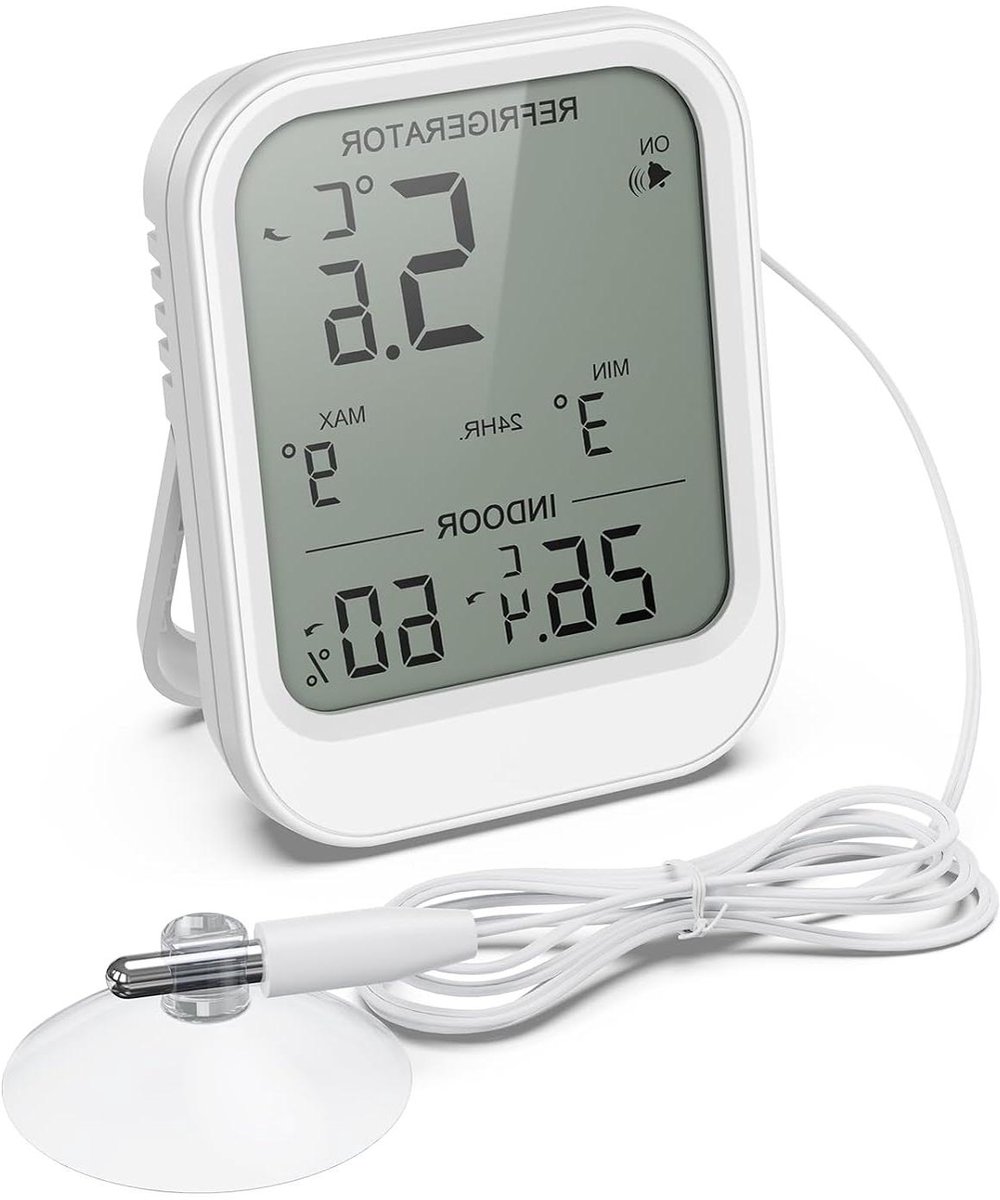Koelkastthermometer Digitaal - Vriezer Meter - Temperatuur Bewaken - Waterdichte Sonde - 1.5 Meter Kabel - Wit