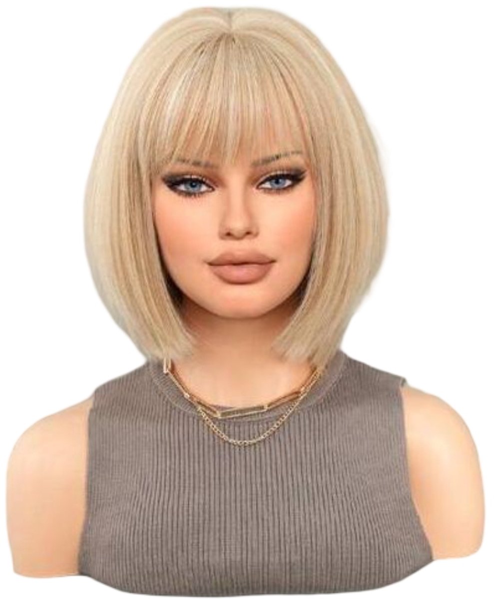 Blonde Pruik met Highlights en Pony - Realistisch & anders