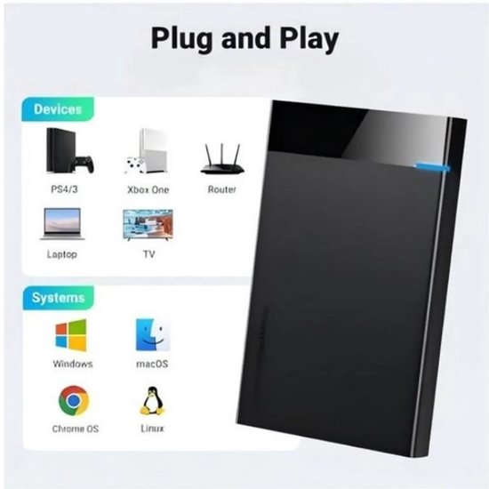 casalora - Externe Hdd Zaak - Externe harde schijf behuizing - 2.5" en 3.5" USB 3.0 naar SATA - Toolvrije externe behuizing - Compacte en lichte harde schijf adapter - Zwart — afbeelding 3