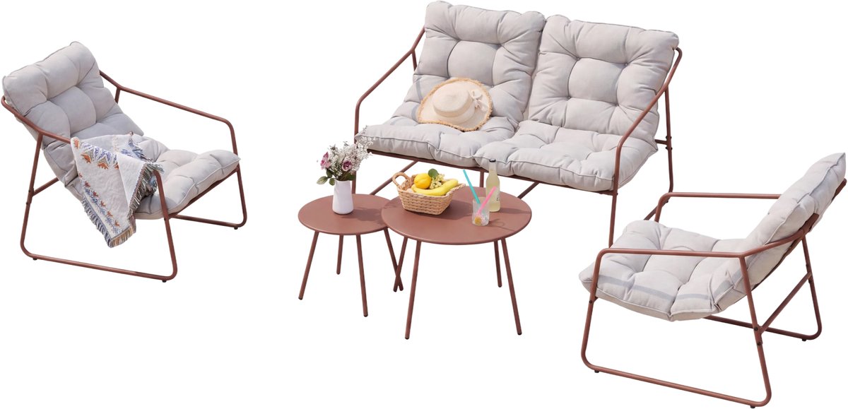 Tuinmeubelset Kivanta 5-delig roestkleurig en beige [en.casa]