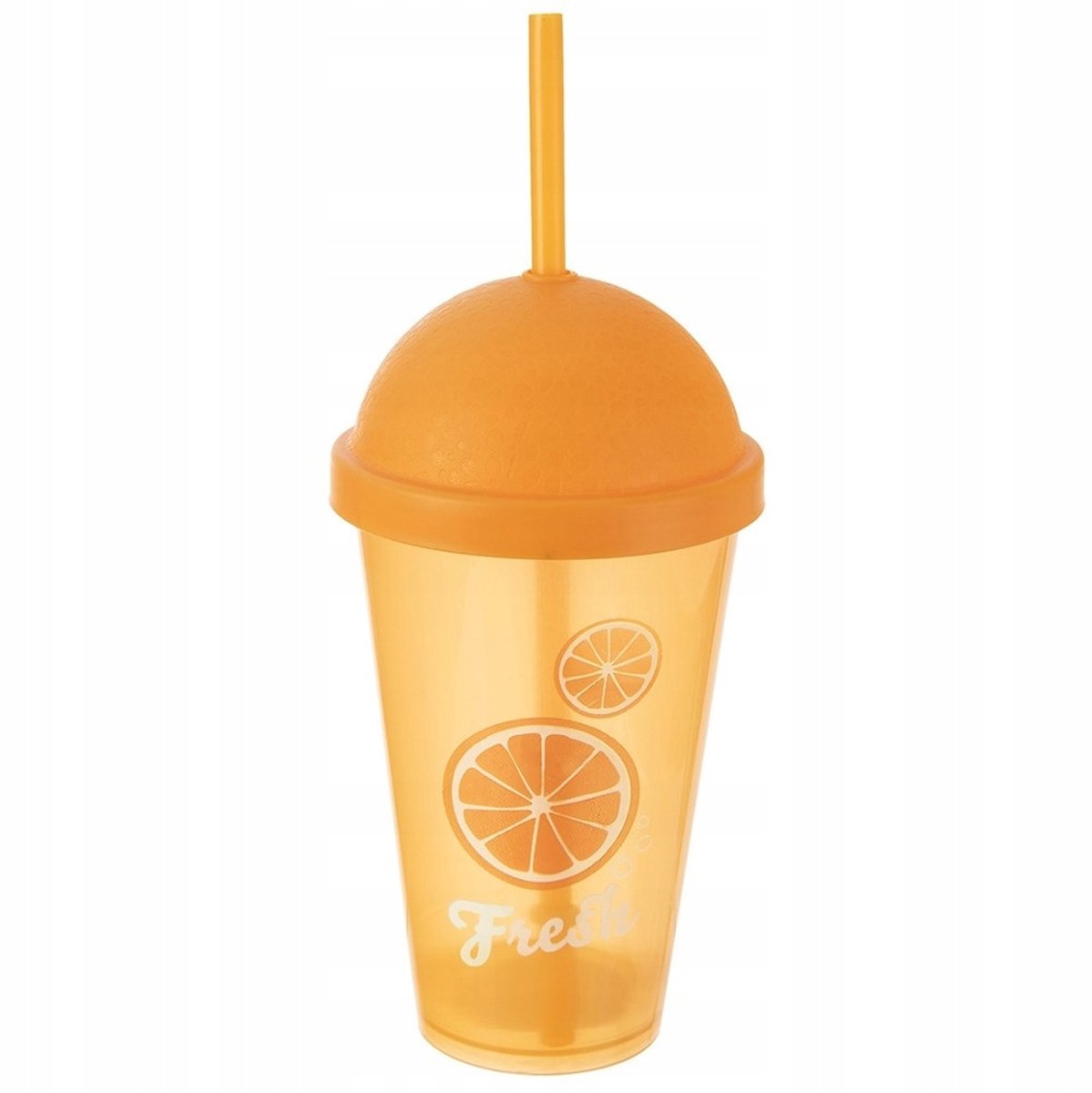 Plastic Drinkbeker met Rietje en Deksel - 450 ml - Oranje
