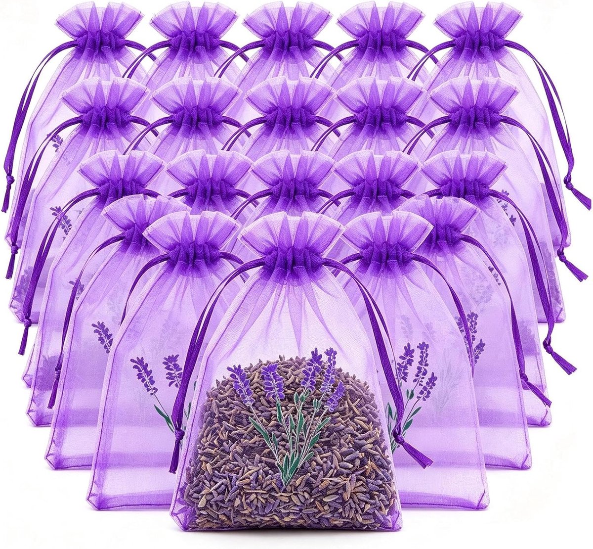 KZQ Set van 20 Paarse Organza Zakjes met Trekkoord - 9x12 cm, Herbruikbare Cadeauzakjes voor Allerlei Kleine Spullen