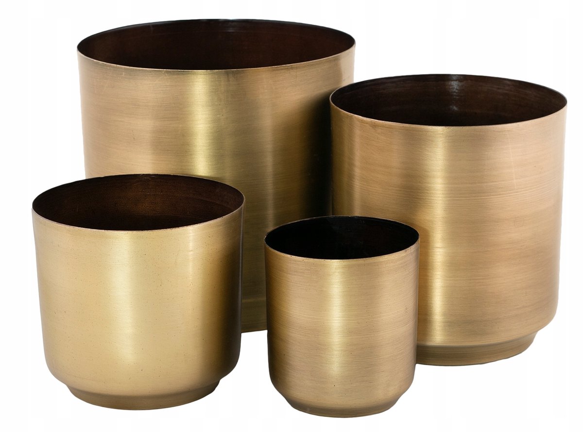 4x Ronde Antieke Metalen Potten - Oud Goud