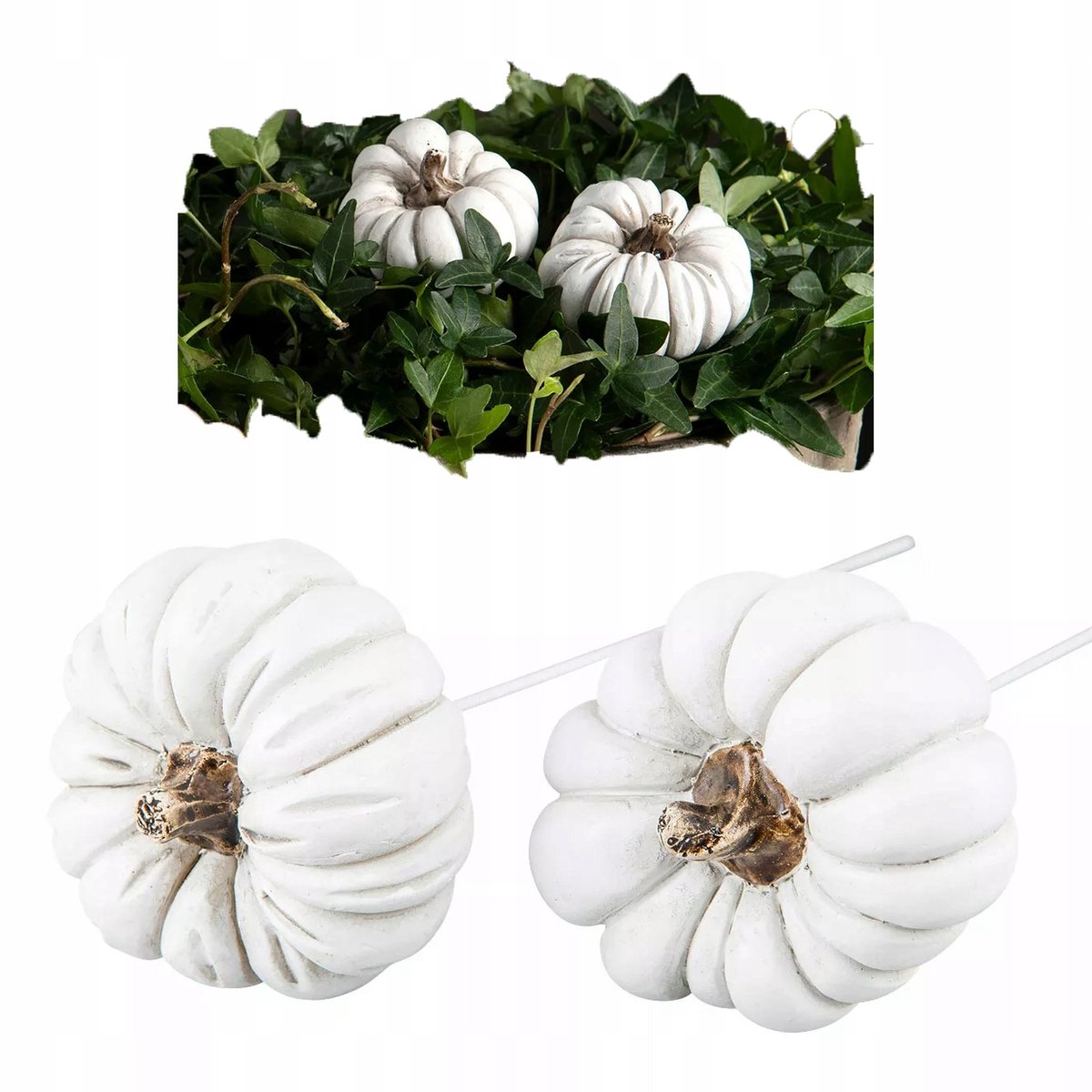 Set van 2 Witte Pompoenen Decoratie voor Potten - Herfst/Halloween