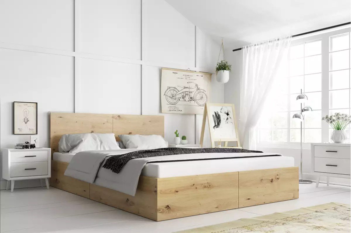 BMS PAX 140x200 Bedroom Bed with Storage, Artisan Oak