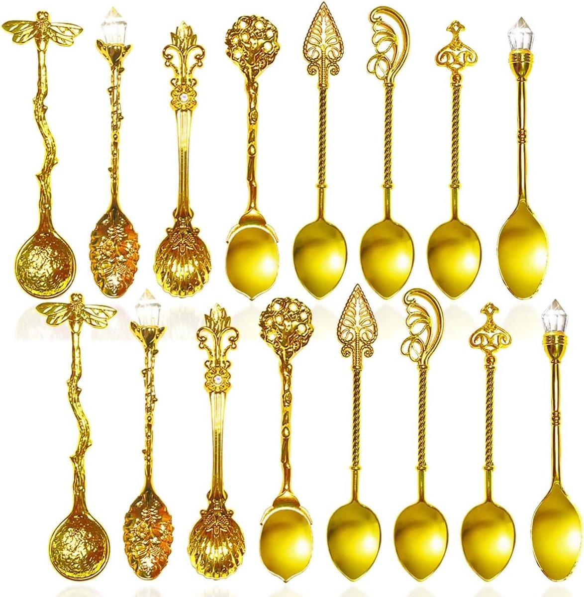 Theelepeltjes 12 stuks - Goud - 11 x 2 cm - Vintage Gesneden - Voor Koffie, Thee en Desserts
