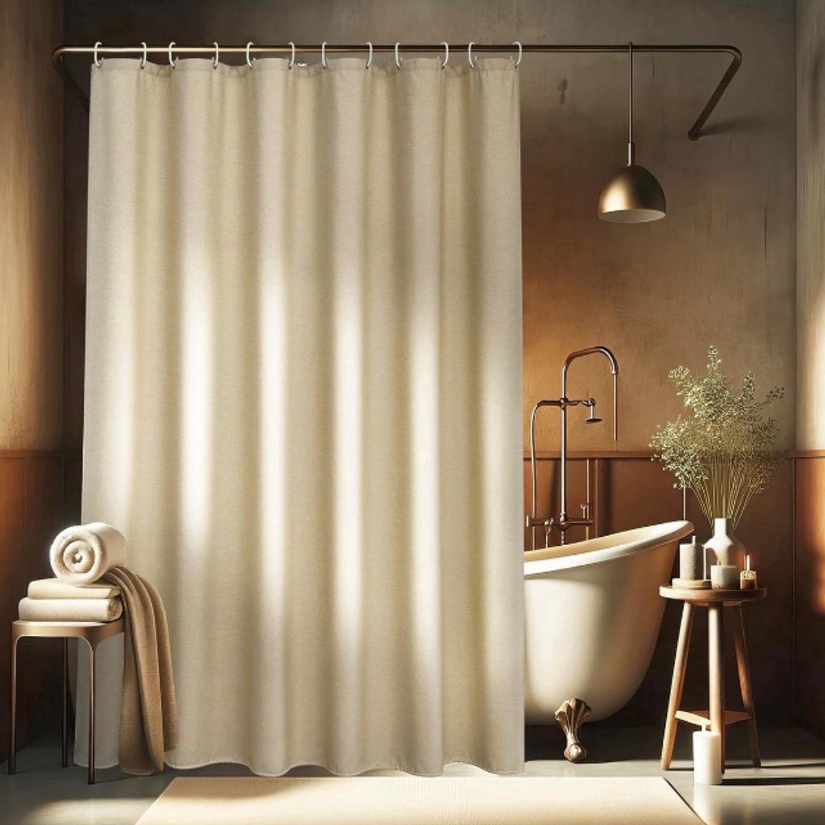 Linnen getextureerd douchegordijn-Polyester waterdicht-Anti-schimmel wasbaar stoffen badgordijn voor de badkamer-180x200cm-met 12 ringen